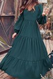 Casual Solid Flounce U Neck Cake Skirt Dresses