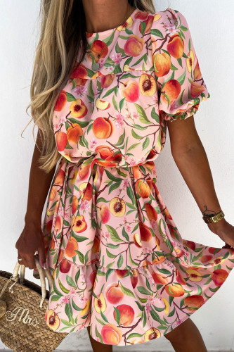 Fashion Sweet Print Split Joint O Neck Princess Dresses