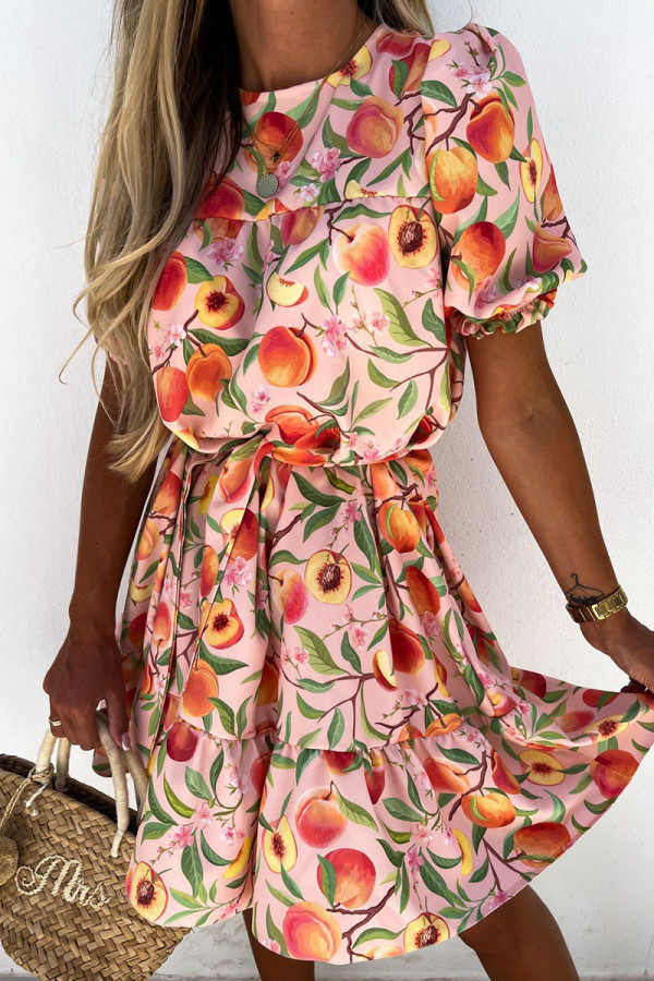 Fashion Sweet Print Split Joint O Neck Princess Dresses