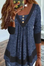 Casual Solid Contrast U Neck Tops