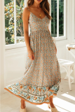 Bohemian Floral Split Joint V Neck Princess Dresses
