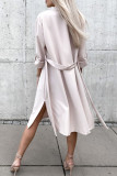 Elegant Solid Solid Color Turn-back Collar Outerwear