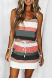Casual Color Lump Draw String Pocket V Neck A Line Dresses