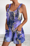 Casual Print Pocket V Neck Loose Rompers