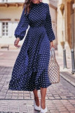 Fashion Print Patchwork O Neck Long Sleeve Dresses