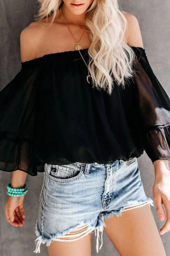 Fashion Sweet Solid Split Joint Off the Shoulder Tops