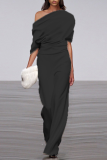 Casual Solid Patchwork One Shoulder Straight Jumpsuits