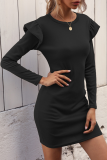 Fashion Elegant Solid Split Joint O Neck Wrapped Skirt Dresses