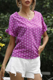 Fashion Street Polka Dot Split Joint V Neck T-Shirts