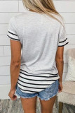 Casual Striped Leopard Patchwork Pocket T-Shirts