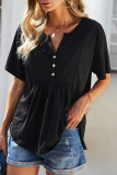 Casual Solid Buckle Fold O Neck T-Shirts