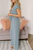Casual Solid With Belt V Neck Straight Jumpsuits