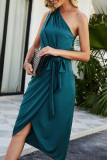 Fashion Elegant Solid Split Joint One Shoulder Irregular Dresses