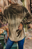 Street Solid Pocket Solid Color Turndown Collar Tops