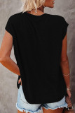 Fashion Street Solid Split Joint O Neck T-Shirts
