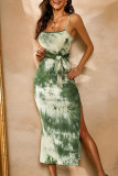 Fashion Street Tie Dye Slit Spaghetti Strap A Line Dresses