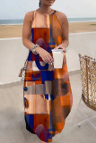 Casual Print Basic O Neck Long Dress Dresses