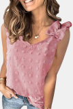 Casual Dot Solid Split Joint Stringy Selvedge O Neck Tops