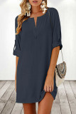 Street Solid Patchwork O Neck A Line Dresses(3 Colors)