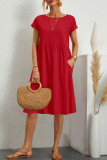 Casual Solid Patchwork O Neck A Line Short Sleeve Dress(10 Colors)
