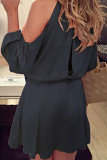 Fashion Street Solid Patchwork O Neck Pleated Dresses