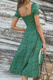 Fashion Elegant Floral Split Joint Frenulum Square Collar A Line Dresses