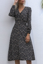 Fashion Vintage Print V Neck A Line Dresses