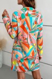Casual Print Patchwork Turndown Collar Shirt Dress Dresses