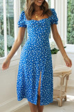 Fashion Street Print Slit Square Collar Irregular Dresses