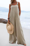 Casual Solid Patchwork Square Collar Loose Jumpsuits