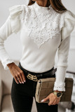 Work Patchwork Lace Embroidered Patchwork O Neck Tops