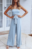 Fashion Street Solid Frenulum Strapless Loose Jumpsuits