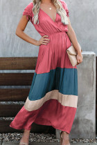 Elegant Solid Split Joint V Neck Dresses