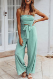 Fashion Street Solid Frenulum Strapless Loose Jumpsuits