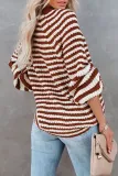 Casual Striped Patchwork Buckle V Neck Tops