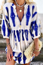 Casual Print Frenulum V Neck A Line Dresses