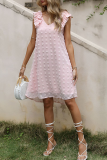 Elegant Dot Solid Stringy Selvedge V Neck Princess Dresses