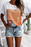 Fashion Sweet Print Split Joint O Neck T-Shirts