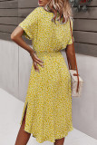 Fashion Elegant Print Split Joint Turndown Collar Waist Skirt Dresses