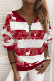 Fashion Street Print Split Joint V Neck Tops