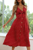 Fashion Elegant Polka Dot Buckle With Bow V Neck Dresses