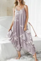 Fashion Casual Print Spaghetti Strap Loose Jumpsuits