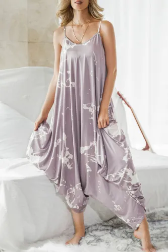 Fashion Casual Print Spaghetti Strap Loose Jumpsuits