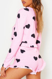 Fashion Living Print Split Joint O Neck Long Sleeve Two Pieces