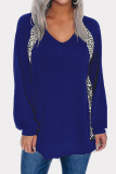 Casual Leopard Patchwork V Neck Tops
