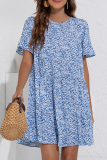 Elegant Floral Split Joint Flounce O Neck A Line Dresses