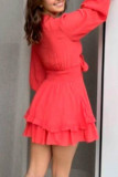 Fashion Street Solid Split Joint V Neck Cake Skirt Dresses