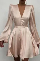 Fashion British Style Solid Split Joint V Neck Princess Dresses