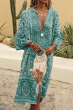 Fashion Vintage Print Patchwork V Neck Printed Dress Dresses