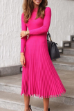 Elegant Solid Basic O Neck Pleated Dresses
